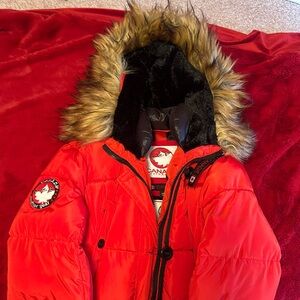 Red Canada Weather gear long puffer ski/ snow jacket size 14/16